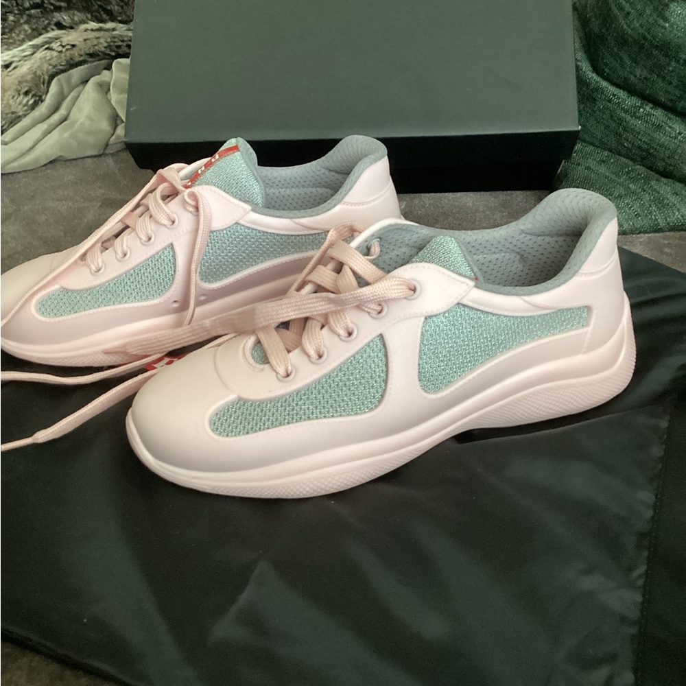 Prada Women's Pastel Pink and Silver Sneakers (soft rubber) - Picture 5 of 16